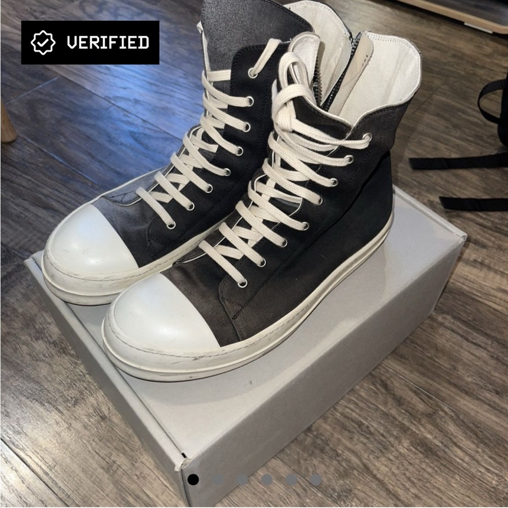 Rick Owens Black and White High-Top Sneakers